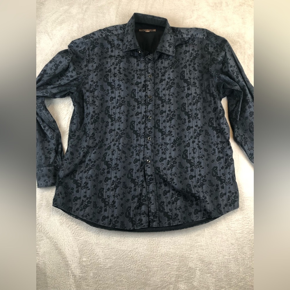 Pronto Uomo Dress Shirt Mens X-Large Black Textured Stripe  Cotton